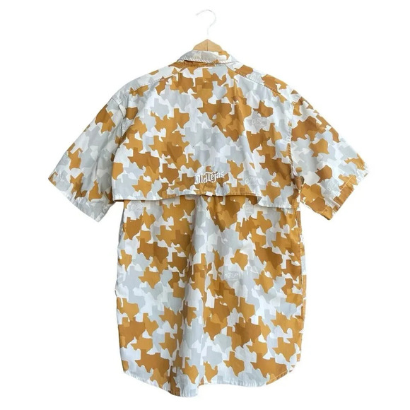 Old Tejas Camo Field Shirt Short Sleeve Pocket Vented Outdoor Texas Orange Sz M - Picture 2 of 3